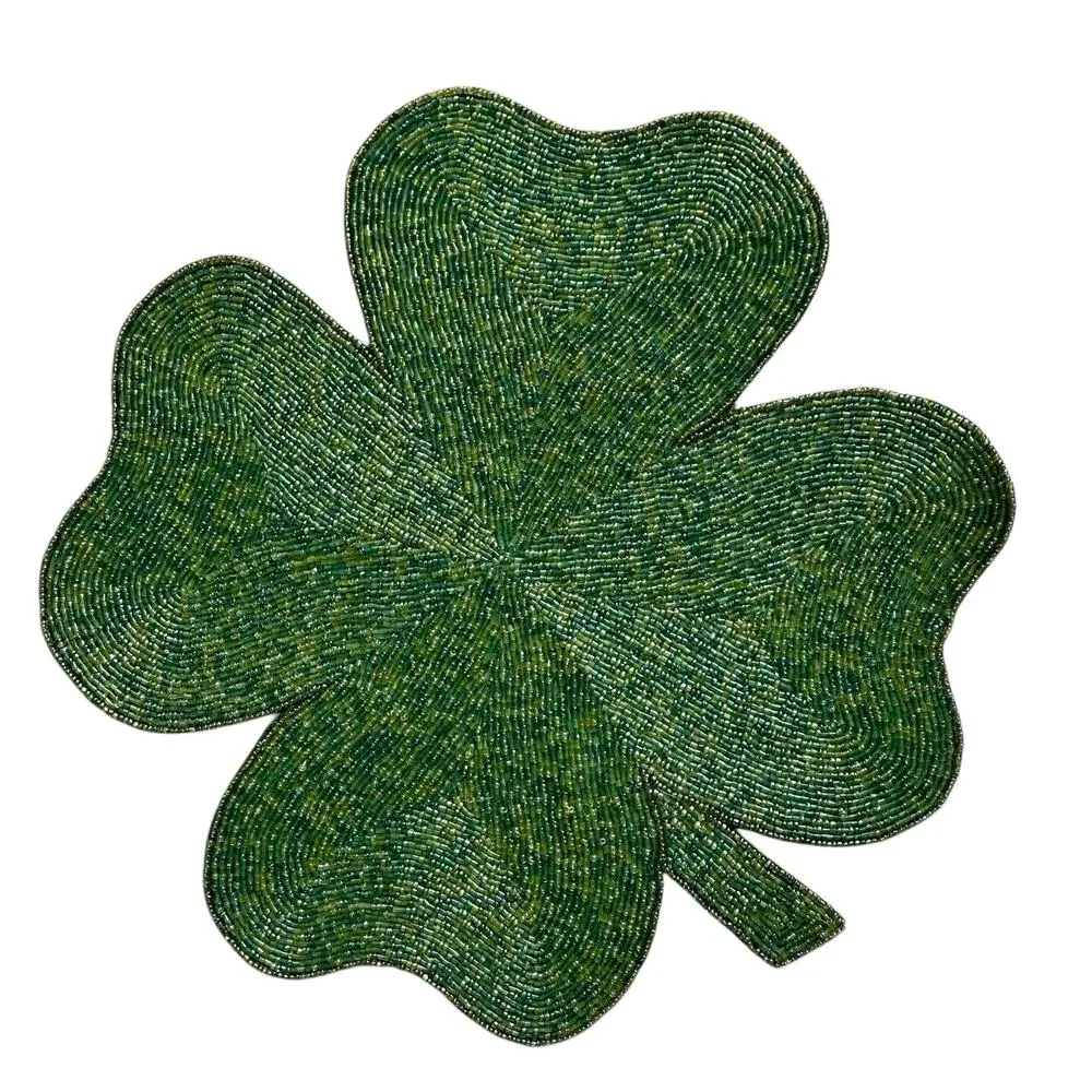 Storehouse Green Beaded St. Patrick’s Shamrock Placemat Charger 15in New